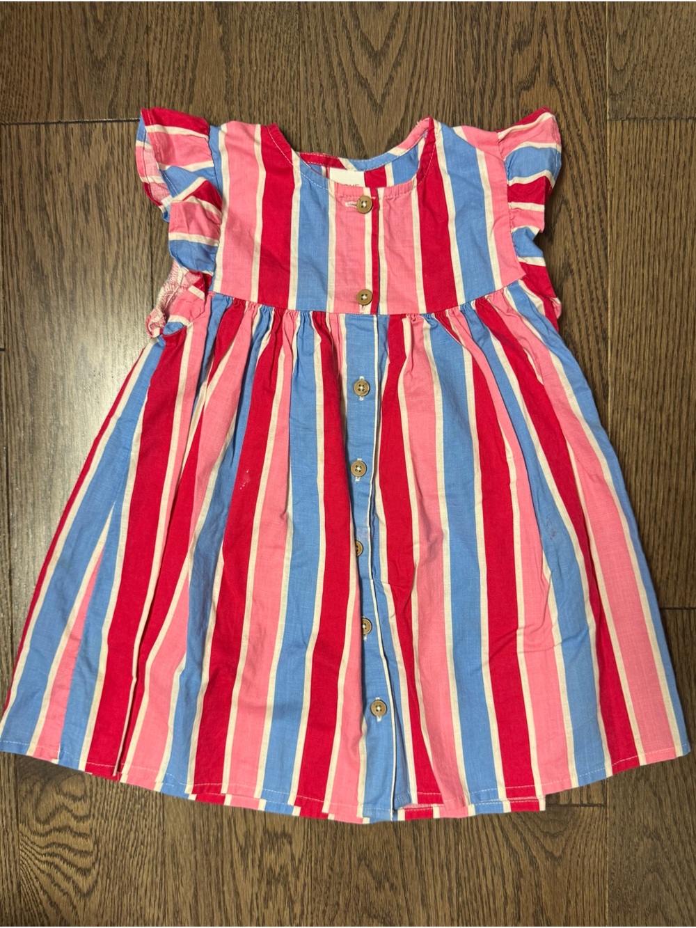 next Girls Pink Red Blue Striped Button-Front Summer Dress